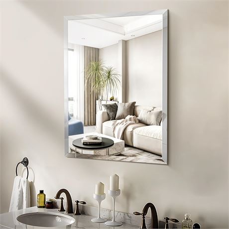 BONEWEI 26x38 inch Frameless Bathroom Mirror, Square Wall Mirror