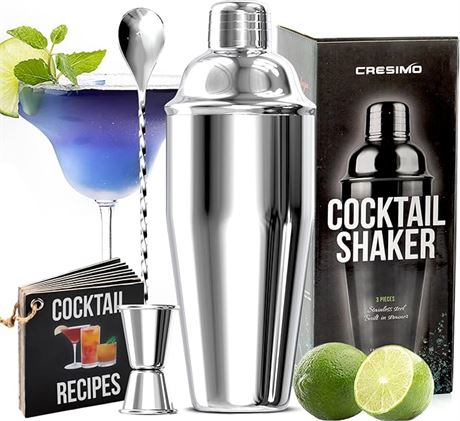 24oz Cresimo 3pc Cocktail Shaker Set - Mixology Bartender Kit/Stainless Steel