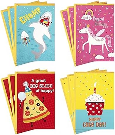 12 Hallmark Birthday Cards for Kids Assortment, Shark and Unicorn
