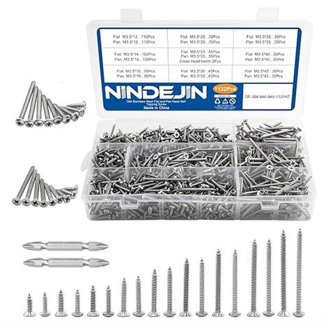 NINDEJIN 1132PCS M3.5 Assortment Kit, 304 Stainless Steel Screws
