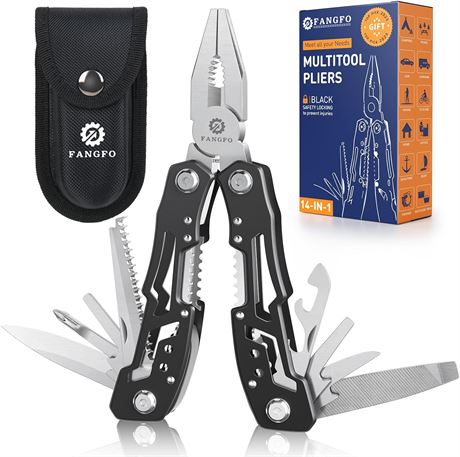 14-in-1 Multitool with Safety Locking, Professional Stainless Steel Multitool