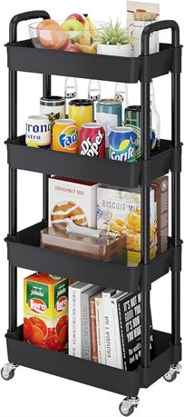 Buzowruil 4-Tier Utility Rolling Plastic Storage Cart Trolley with Lockable