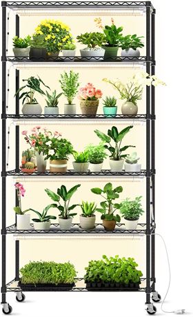 Bstrip DIY Plant Shelf with Grow Lights, Grow Light Shelf with Wheels -  8-Pack