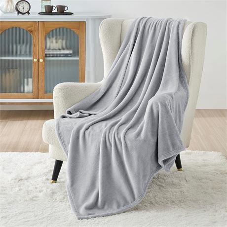 60x80" Bedsure Fleece Blankets Twin Size Blanket for Couch - Light grey