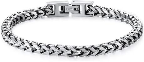 Silver LUCKY2+7 Mens Bracelet Stainless Steel Fold Over Clasp Franco Chain