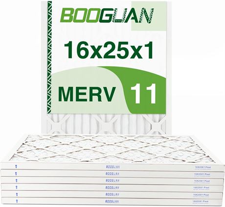 6-Pack BOOGUAN 16X25X1 MERV11 Pleated AC Furnace Air Filter