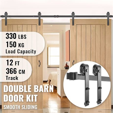 VEVOR Sliding Barn Door Hardware Kit, 12FT Barn Door Kit, 330LBS Load-Bearing