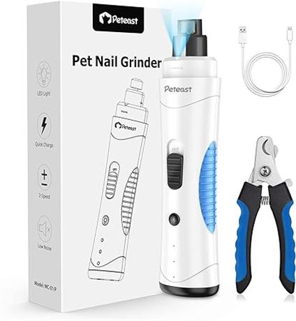 Peteast Dog Nail Grinder Upgraded, LED Lighting 2-Speed Rechargeable Dog Nail
