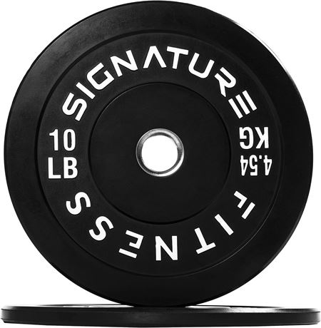 Signature Fitness 2" Olympic Bumper Plate Weight Plates with Steel Hub, Pairs,
