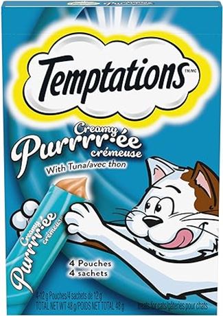 TEMPTATIONS Cat Treats, Adult Creamy Puree Lickables, Tuna, 12g Pouches 4pk