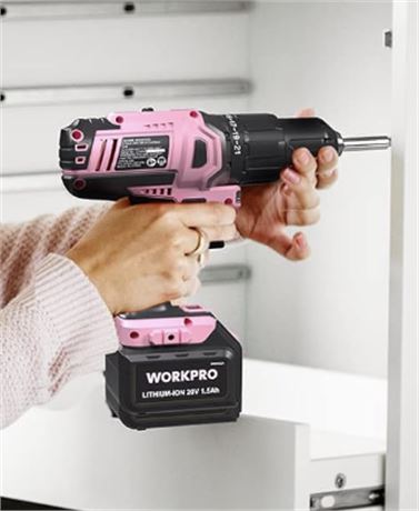 WORKPRO Pink Cordless 20V Lithium-ion Drill  1 Battery NO CHARGER