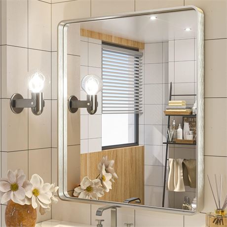 30x36 Inch TETOTE Silver Bathroom Mirror Wall Mounted Rectangle Brushed Metal