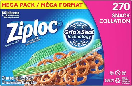 Ziploc Snack and Sandwich Bags for On-the-Go Freshness, Grip 'n Seal Technology