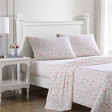 Full - Laura Ashley - Full Sheets, Cotton Percale Bedding Set, Lightweight