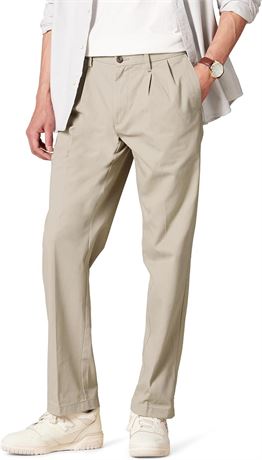 42Wx34L  Essentials Men's Classic-Fit Wrinkle-Resistant Pleated Chino Pant