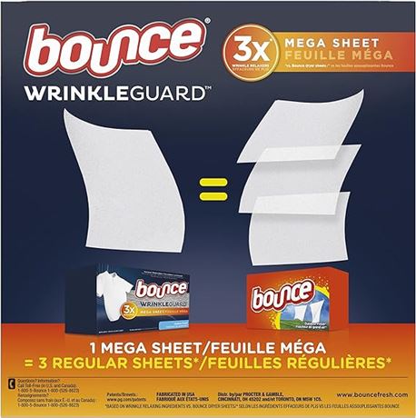 60 count, Bounce Dryer Sheets, Wrinkelguard Mega, Outdoor Fresh Scent