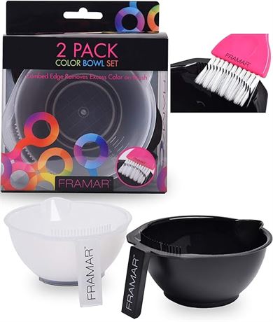 2 bowlsFRAMAR Colour Bowl with Cleaner Set, Mixing Bowls Hair Dye Kit