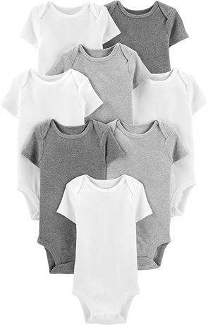 3-6M Simple Joys by Carter's Baby 8-Pack Short-Sleeve Bodysuit, White/Light Grey