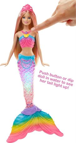 Barbie Dreamtopia Doll, Rainbow Lights Mermaid with Glimmering Light Up Rainbow