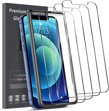 iPhone 12/12 Pro  [4 Pack] LK Screen Protector Tempered Glass, Case Friendly