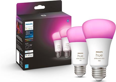 Philips Hue 2-Pack White and Color A19 Medium Lumen Smart Bulb