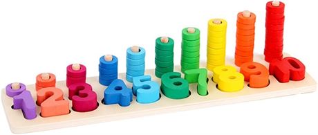 Montessori Wood Blocks Math Stacking Puzzle Intelligence Peg Number Boards