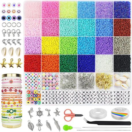 Hbnlai 17000 pcs 2mm Glass Seed Beads for Jewelry Making Kit, Small Beads Friend