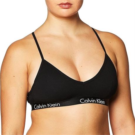 MED - Calvin Klein Women's Motive Cotton Lightly Lined Bralette, Black