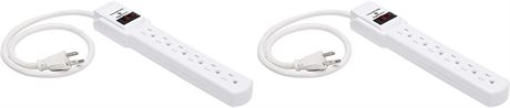 6-Outlet Surge Protector Power Strip 2-Pack, 2-Foot Long Cord, 200 Joule - White