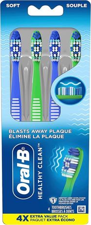 Oral B Healthy Clean Toothbrush, Soft Bristles, 4 Count