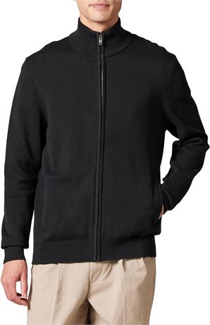 MED -  Essentials Men's Full-Zip Cotton Sweater, Black