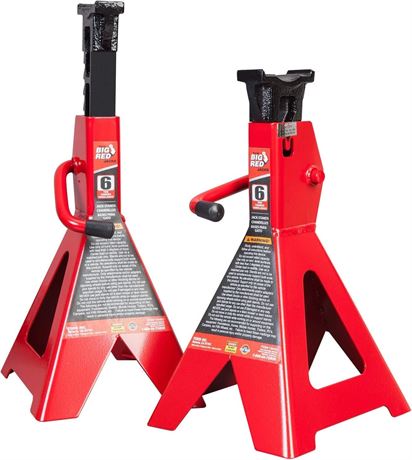 BIG RED AT46002R Torin Steel Jack Stands: 6 Ton (12,000 lb) Capacity, Red,