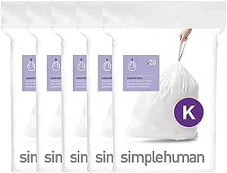 simplehuman Code K Custom Fit Drawstring Trash Bags, 35-45 Liter / 9-12 Gallon,