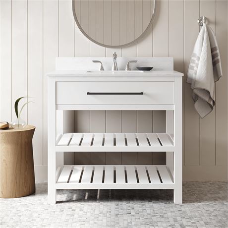 DHP Camden 30” Bathroom Vanity with Towel Rack, White