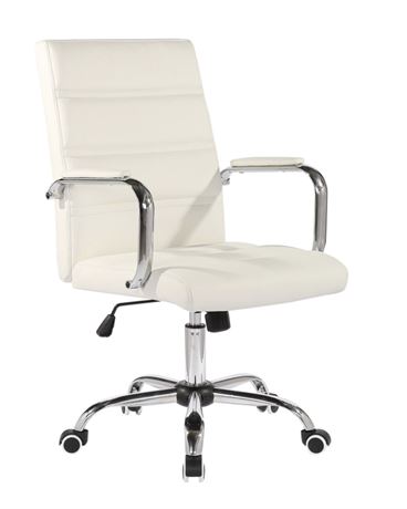 Porthos Home Luca Swivel Office Chair, PU Leather With Chrome Base - White