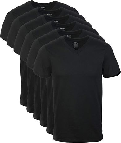 SMALL - Gildan Men's V-Neck T-Shirts, 6 Pack, Black
