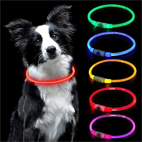 AUAUY LED Light Up Dog Collar, USB Rechargeable, Red, Universal size