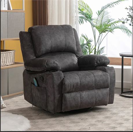 38"Wide Manual Swivel Rocker Recliner Chair with Massager and Heated - Grey
