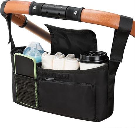 CGACOL Stroller Organizer Stroller Caddy Storage Bag,Black, Size L
