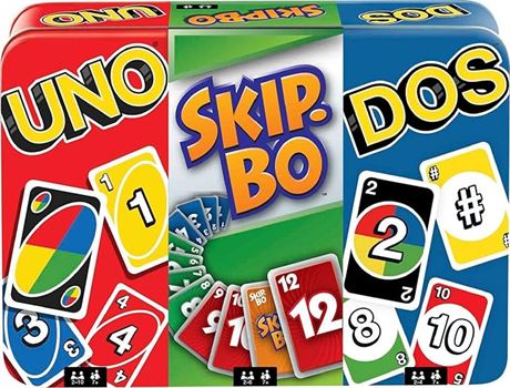 Mattel Games Set of 3 Games with UNO, Skip-Bo & DOS, Travel Games