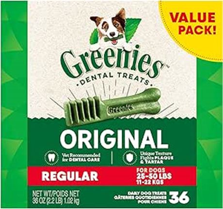 36 oz. Pack GREENIES Adult Dog Treats Original REGULAR Natural Dental Care
