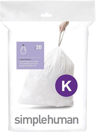 simplehuman Code K Custom Fit Drawstring Trash Bags, 9-12 Gallon, White