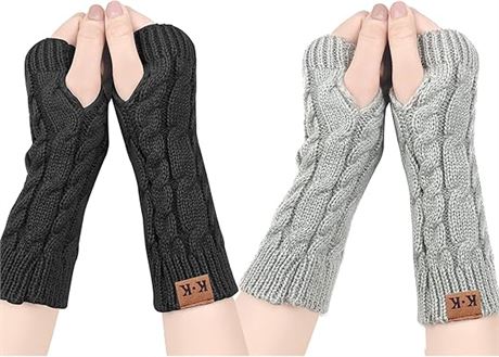 2pk Fingerless Gloves Women – Warm Knitted Arm Warmers Womens Gloves Winter