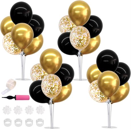 TONIFUL 2 Set Table Centerpiece Balloons Stand Kit Include 16 Black Gold Latex