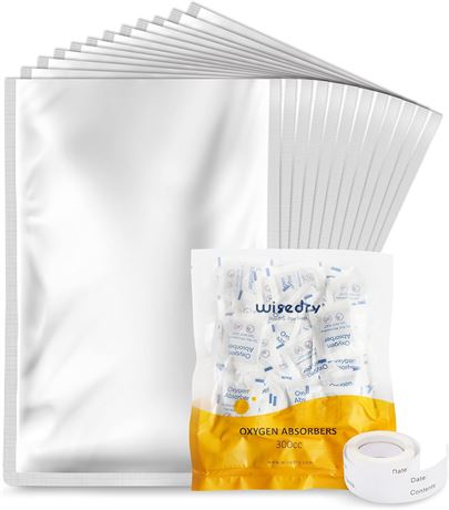 100-Pack wisedry 1-Gallon Mylar Bags (4 Mil, 15''x10'') with 300cc Oxygen Abs