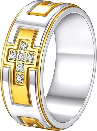 Size 7,Supcare Cross Rings for Men 5A+ Cubic Zirconia Stainless Steel Band Ring