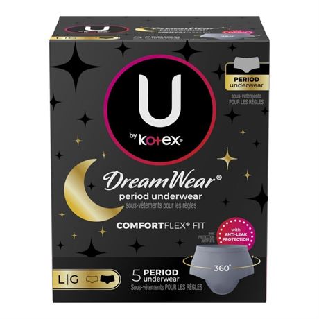 LRG- 5-Pack U by Kotex DreamWear Disposable Overnight Period Underwear
