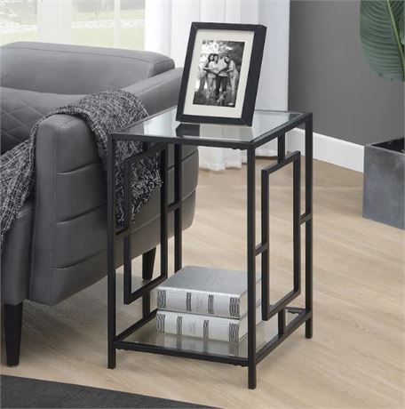 Convenience Concepts Town Square Chrome End Table with Shelf - Glass/Black