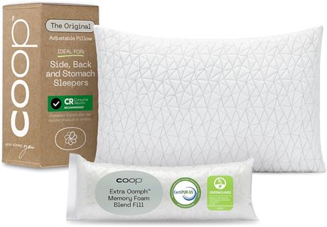 Queen Size Coop Home Goods Original Adjustable Pillow, Bed Pillow for Sleeping