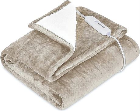 Lukasa Heated Blanket Electric Throw - Flannel/Sherpa Reversible Fast Heating